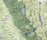7. den - 215 mil, A-Cedar Lodge, B-Tioga pass, C-Mono Lake, D-Fallon
