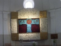 Oltář v kostele: Barokní Jedovnický kostel byl v 60. a 70. letech 20. st. zcela nově zařízen brněnskými umělci, nalezneme zde i díla M. Medka