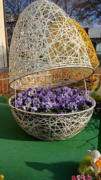 jedno z vajec vyzdobené živými jarnými kvetmi