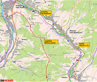 Zborov nad Bystricou - podrobná mapa se zvýrazněšním kostela, kapličky a zvoničky