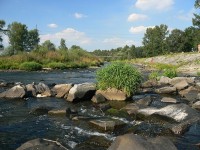 Pravý břeh řeky Ostravice pod splavem