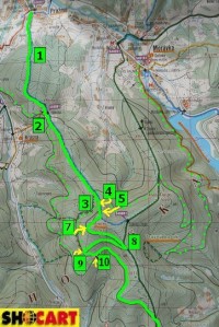 Mapa trasy (Výřez z mapového podkladu od fy Shocart.MORAVSKOSLEZSKÉ BESKYDY 1 : 50 000) 