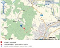 Mapa s označením Vyhlídky a přístupové cesty od Hrádku (Sušice) 
