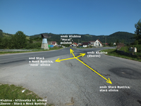 Klibina, křižovatka staré a nové silnice Čadca - Nová Bystrica