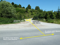 Klubina / Zborov. Odbočka na cyklotrasu z hlavní silnice  Klubina - Krásno