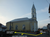 Krásno nad Kysucou, kostel. Začátek cyklotrasy