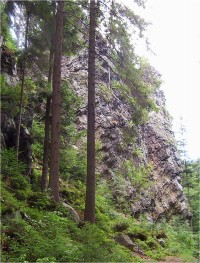 Nízký Jeseník-soutěska na říčce Huntavě s Rešovskými vodopády-Čertova stěna pod hradem-Foto:Ulrych Mir.