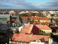 Olomouc z věže chrámu sv.Mořice-klášter Neposkvrněného početí P.Marie-Andrův stadion a Hrubý Jeseník-Foto:Ulrych Mir.