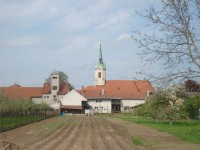 Čehovice-kostel sv.Prokopa a hasičská zbrojnice od záhumenků-Foto:Ulrych Mir.