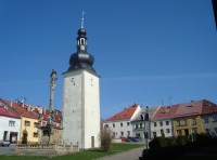 Potštát-hodinová věž s morovým sloupem-Foto:Ulrych Mir.