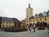 Jilemnice-Masarykovo náměstí s radnicí, kašnou a sousoším-Foto:Ulrych Mir.