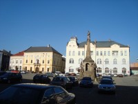Litovel-náměstí Přemysla Otakara II.-morový sloup, Langův dům a Záložna-Foto:Ulrych Mir.