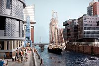 Hamburk: Miniatur Wunderland, HafenCity, most Klappbrücke s historickou lodí, © Miniatur Wunderland