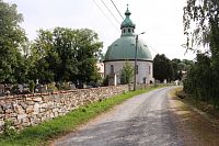 Pohled na kostel z cesty kolem hřbitova