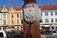 Městský znak na sloupu v kašně