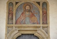 gotická freska z konce 15. století (Ježíš, sv. Jan a sv. Koloman)
