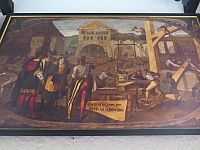 historický panel v průchodu věže