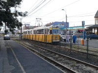 žlutá tramvaj číslo 50 k metru (poslední zastávka této tramvaje)
