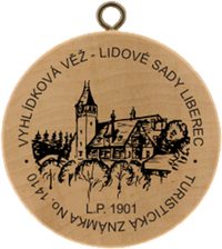 Turistická známka č. 1410 - Vyhlídková věž - Lidové sady Liberec l.p. 1901
