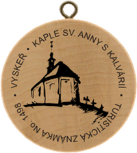 Turistická známka č. 1498 - Vyskeř kaple sv. Anny s kalvárií