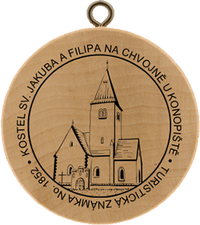 Turistická známka č. 1852 - Kostel sv. Jakuba a Filipa na Chvojně u Konopiště