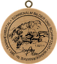 Turistická známka č. 285 - Tannheimertal - Sonnenalm Bilder und Schriftzug