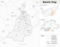 mapa okresu Visp - umístění jednotlivých měst a obcí