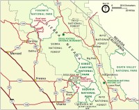 USA Jihozápad: mapka umístění národních parků Sequoia a Kings Canyon (zdroj: Sequoia National Park)