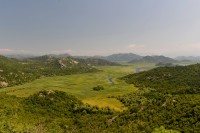 Černá Hora: Skadarské jezero ze silnice do Rijeky Crnojeviče