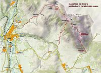 Chorvatsko - Dinara: mapa výstupů na Dinaru / Sinjal, bez nové trasy od Glavaše (zdroj: hps.hr)