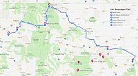 USA - Severozápad: mapa trasy Little Bighorn Battlefield - Glacier - Bison Range - Steptoe - Palouse (zdroj: google.mapy)
