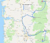 USA - Severozápad: mapa trasy Mount Hood - Columbia - Mount St. Helens - Mount Ranier (zdroj: google.mapy)