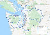 USA - Severozápad: mapa trasy Olympic - Deception Pass - North Cascades - Seattle (zdroj: google.mapy)