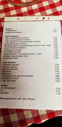 Türnitzké Alpy: ceny jídla na chatě Zdarsky Hütte (r. 2020)