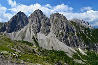 Rakousko: Lienzské Dolomity - Rudl-Eller Weg, výhled ze sedla Hohe Törl