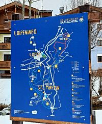 Rakousko - plánek běžkařských tras mezi Lofer a Sankt Martin bei Lofer