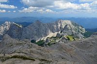 Slovinsko - Julské Alpy: stezka Krma - Kredarica, závěrečná část kolem Snežna konta, pohled zpět