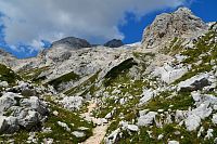 Slovinsko - Julské Alpy: stezka Krma - Kredarica, část Ulica - výhled k Triglavu