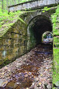 Německo - Bavorský les: stezka od Tummelplatz k Finsterau, propustek historické lesní železnice