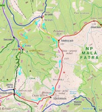 Slovensko - Malá Fatra: mapa trasy z Chlebu na Grúň