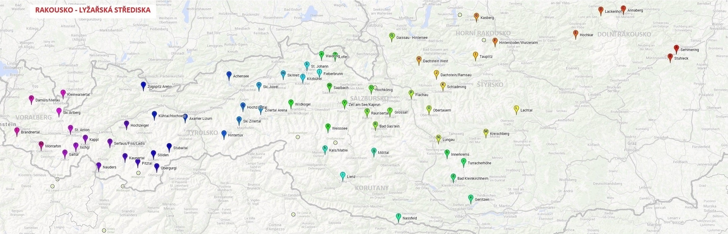 rakouská střediska mapa Rakousko   mapa lyžařských středisek | Turistika.cz rakouská střediska mapa