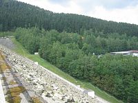 pohled z hráze spodní nádrže přečerpávací vodní elektrárny Markersbach