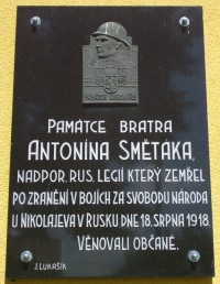 pamětní deska legionáře Antonína Smětáka