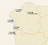 Orientační mapa Galicie a místa keltských Castros