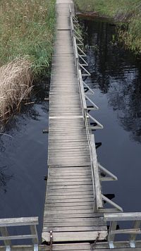 Přístup k pozorovatelně je houpavá lávka na barelech