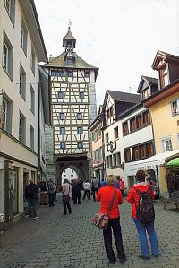 Konstanz, Hussenstrasse, Husův dům, brána Schnetztor