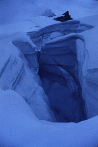 Ledovcové trhliny v Bossonském ledovci