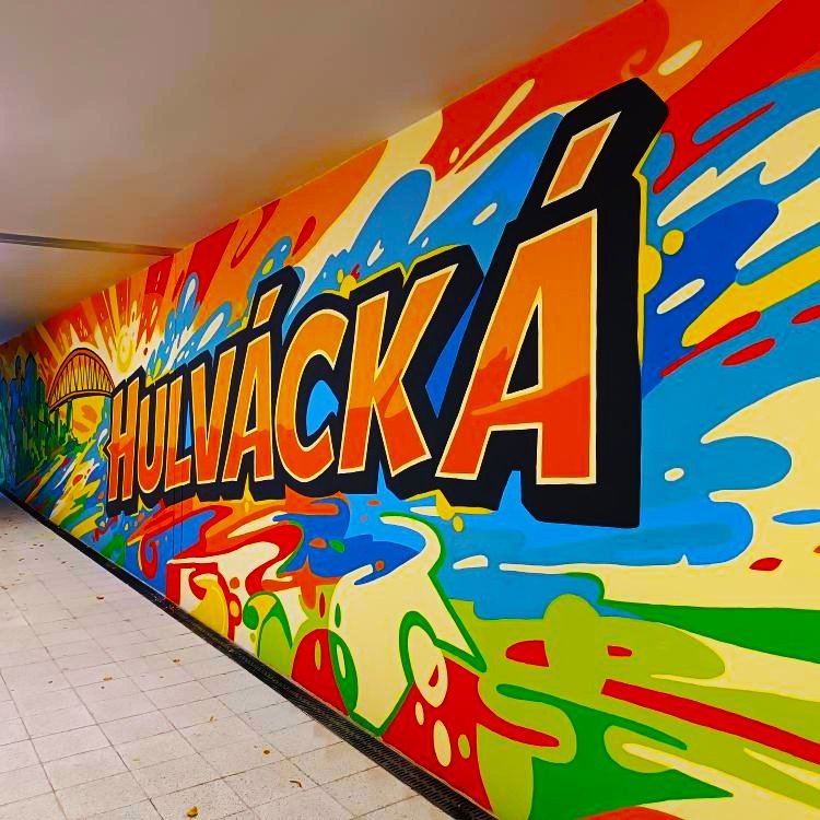 Mural v podchodu tramvajové zastávky Hulvácká v Ostravě-Zábřehu