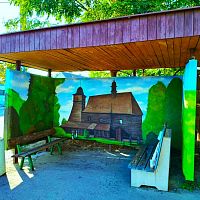 Mural art na autobusové zastávce Kostelík v Ostravě-Hrabové