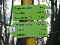 Ukazatele směru a vzdálenosti - Lyžařská běžecká trasa přes Chřiby ( U Křížku )